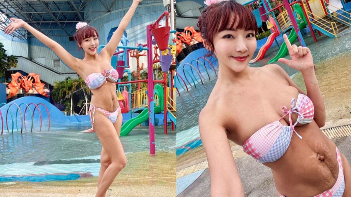 李宓產後曾公開腹部妊娠紋狀況，慘遭網友攻擊。（圖／翻攝自李宓臉書）