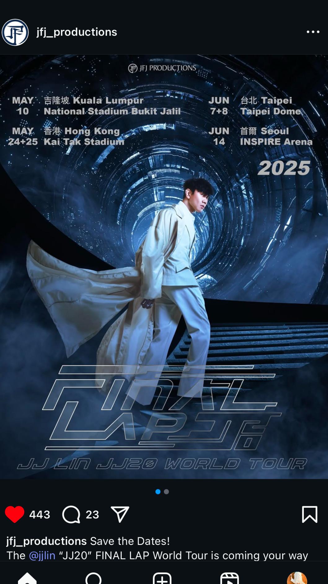 林俊傑宣布攻上大巨蛋。（圖／翻攝自IG）