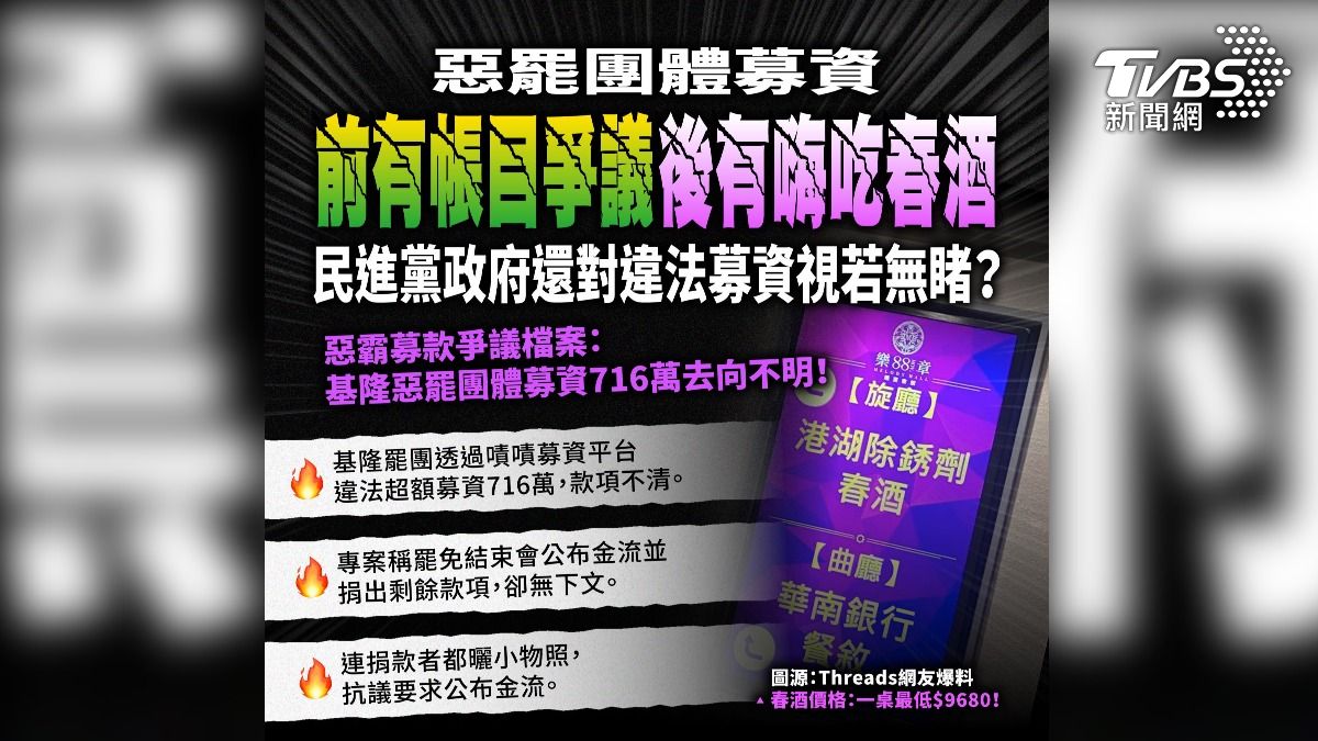 國民黨踢爆罷免團體嗨吃春酒，質疑經費來源不明甚至涉及不法。（圖／國民黨臉書）