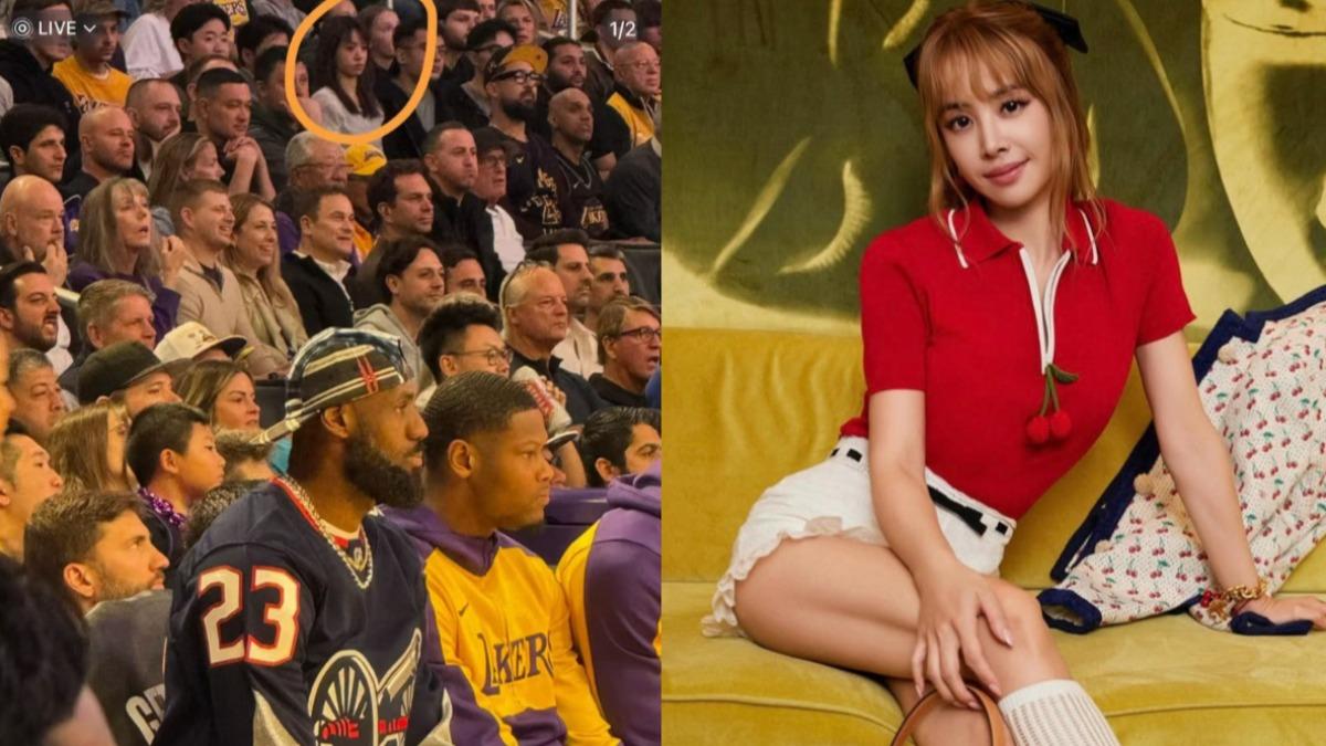 蔡依林在美國搶看NBA（橘圈處），端正坐姿引發網友熱議。（圖／翻攝自小紅書、蔡依林IG）