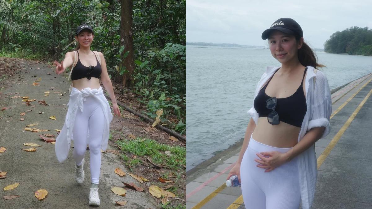 米奇大方脫下外套，露出結實的手臂與微微隆起的孕肚，展現自信健康的美麗。（圖／翻攝自米奇IG）