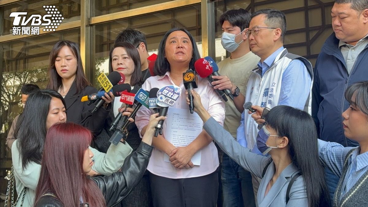 國民黨立委陳玉珍、羅智強、游顥、律師簡榮宗等人具名向台北地檢署按鈴告發。（圖／潘千詩攝）