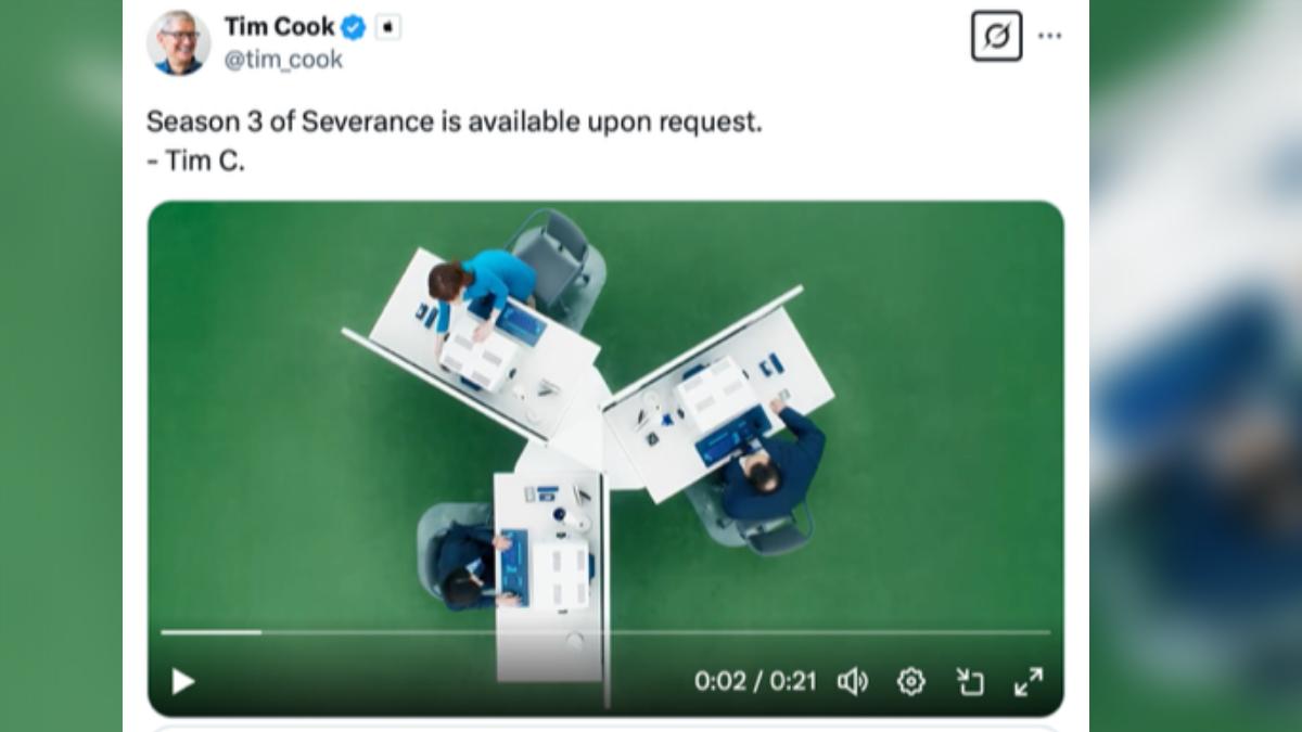 蘋果CEO提姆庫克正式宣告《人生切割術》第三季。（圖／摘自X）