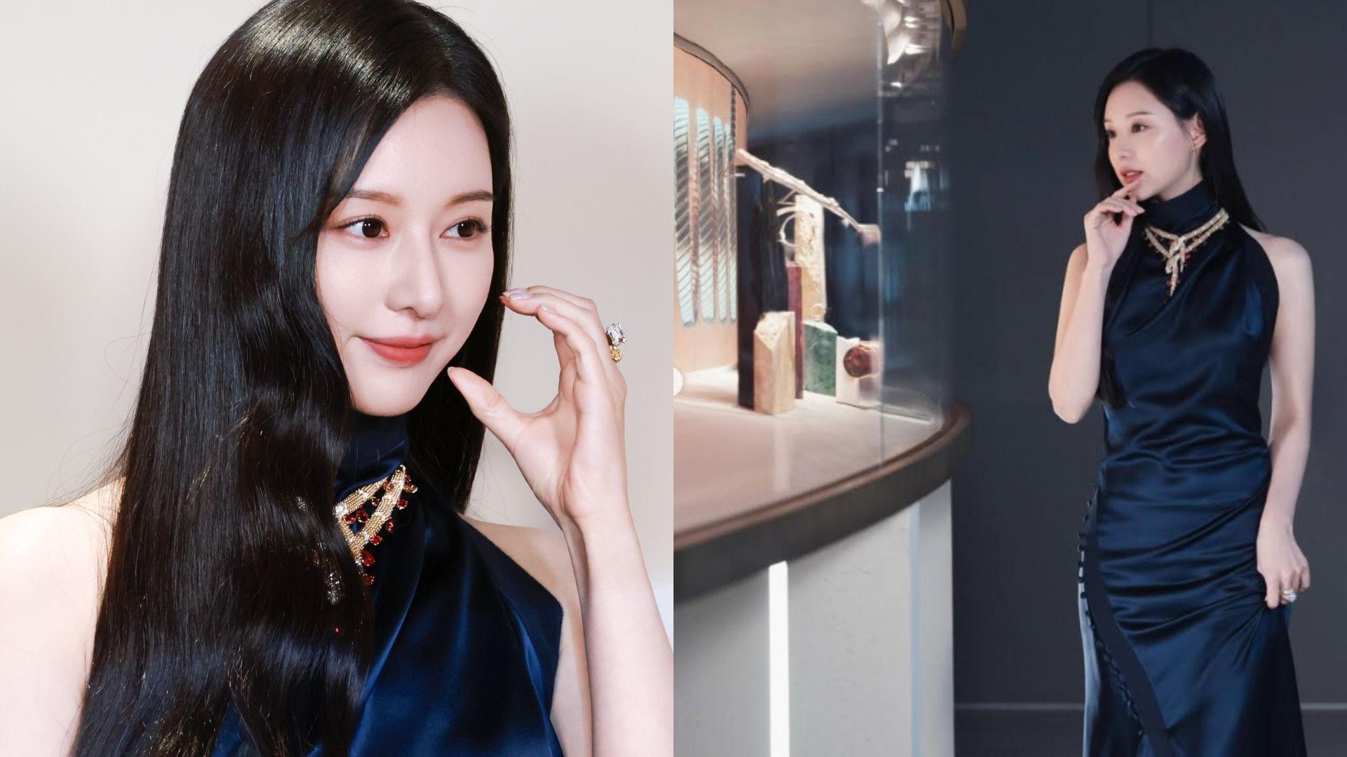 金智媛身穿一襲深藍禮服，既典雅又性感。（圖／翻攝自IG@geewonii、X@TOWON_1019）