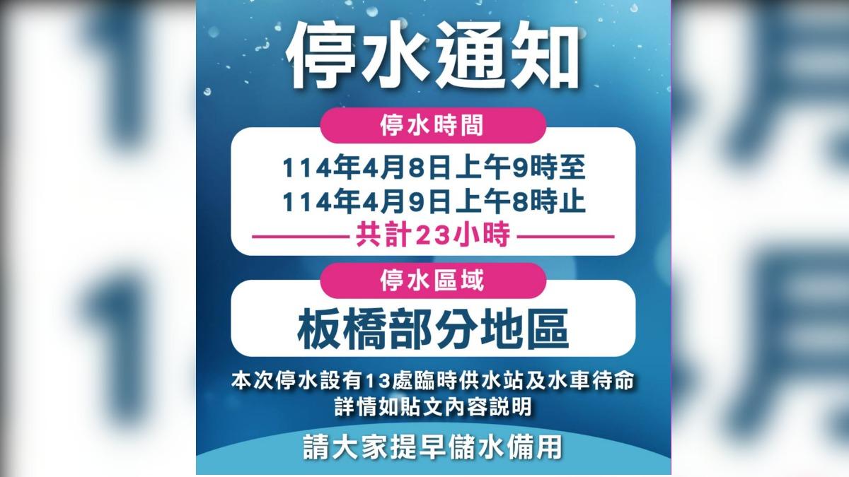 新北水利局發出停水通知。（圖／新北水利局臉書）