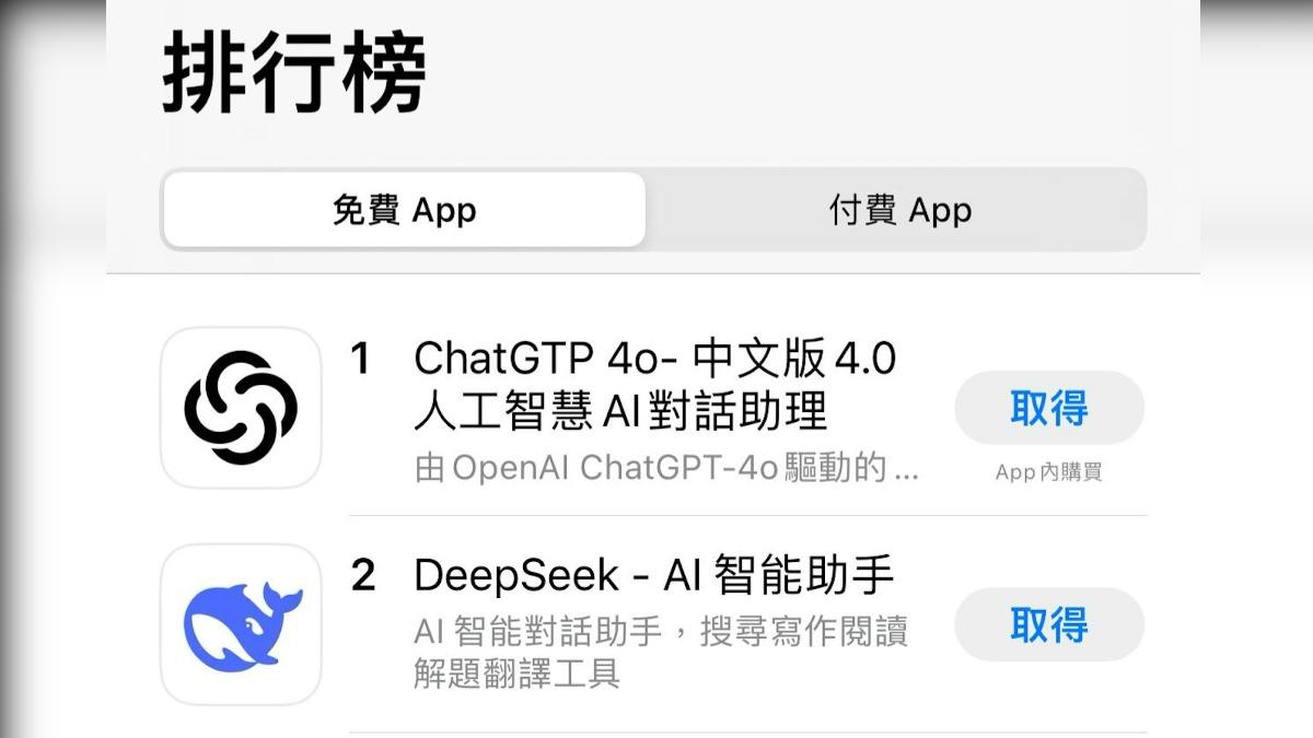 Apple App Store上一款「ChatGTP」應用程式，登上了免費下載榜首。（圖／翻攝自Apple App Store）