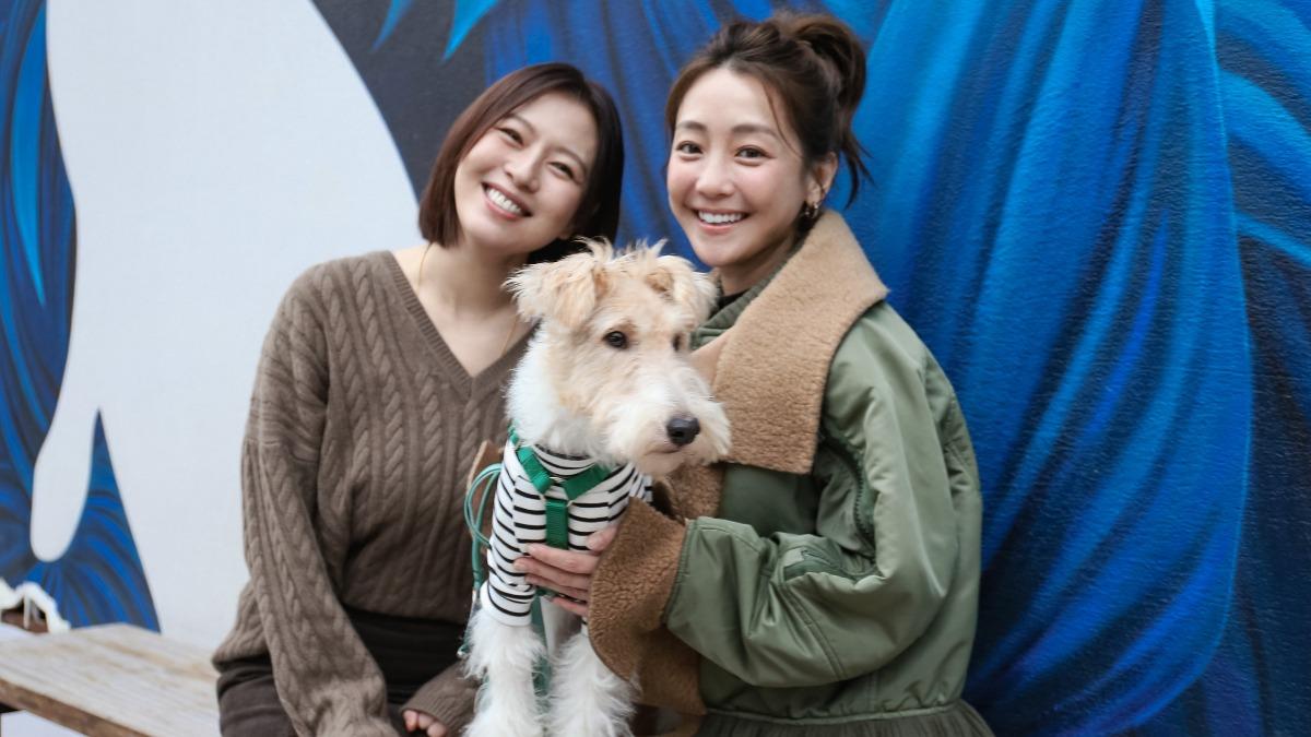 謝欣穎（左）上劉品言節目，直說狗兒子Cooper是上天派來療癒她的。（圖／鏡電視提供）
