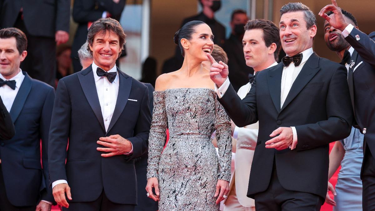 湯姆克魯斯（左二）與喬漢姆（右二）在《捍衛戰士：獨行俠》拍攝、宣傳期間結為好友。（圖／美聯社）