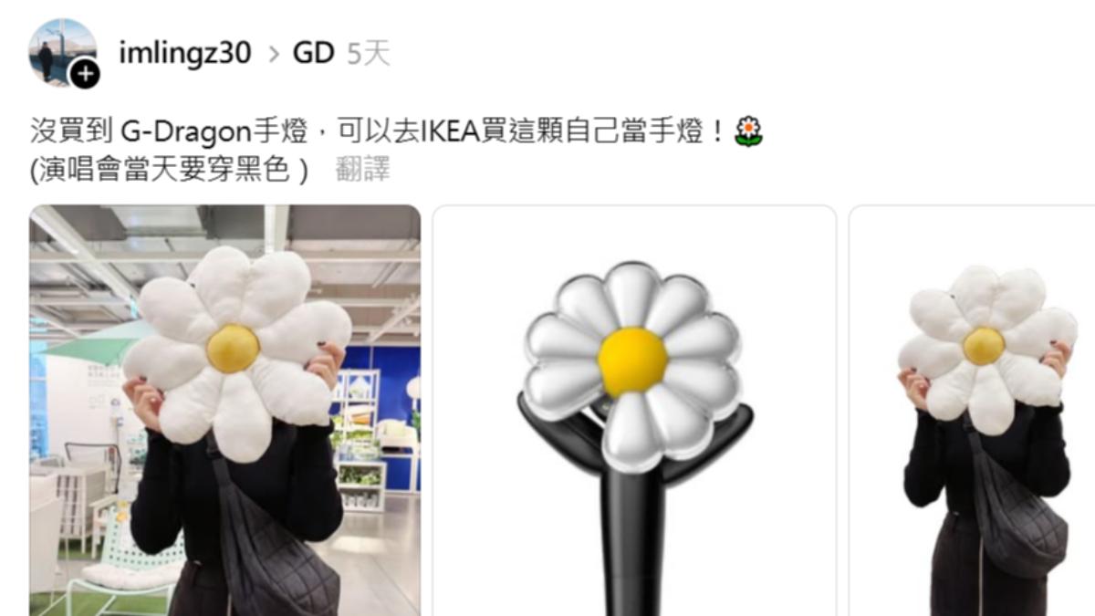 網友想到可以用IKEA雛菊抱枕代替手燈。（圖／翻攝自threads）