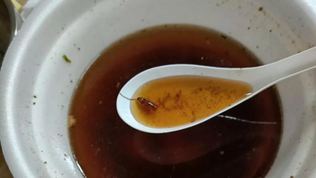 牛肉麵吃到最後在碗裡撈出蟑螂。（圖／Threads_lee.805授權提供）