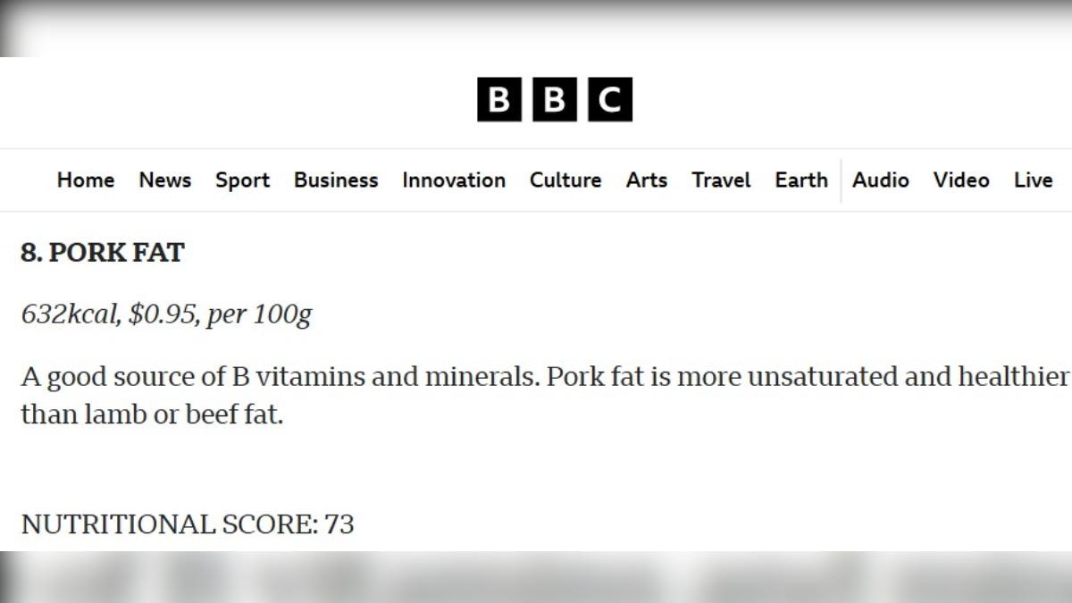 研究指出，豬油富含維生素B和良好的礦物質。（圖／翻攝自BBC）