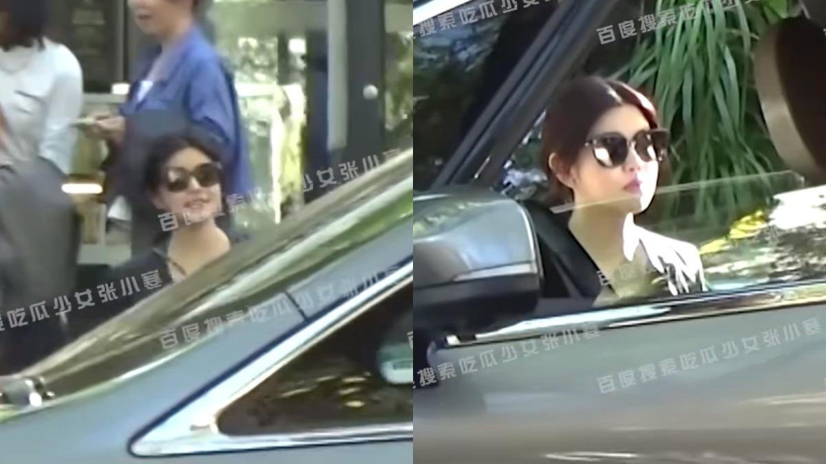 陳妍希滿臉笑容走出餐廳。（圖／翻攝自微博）