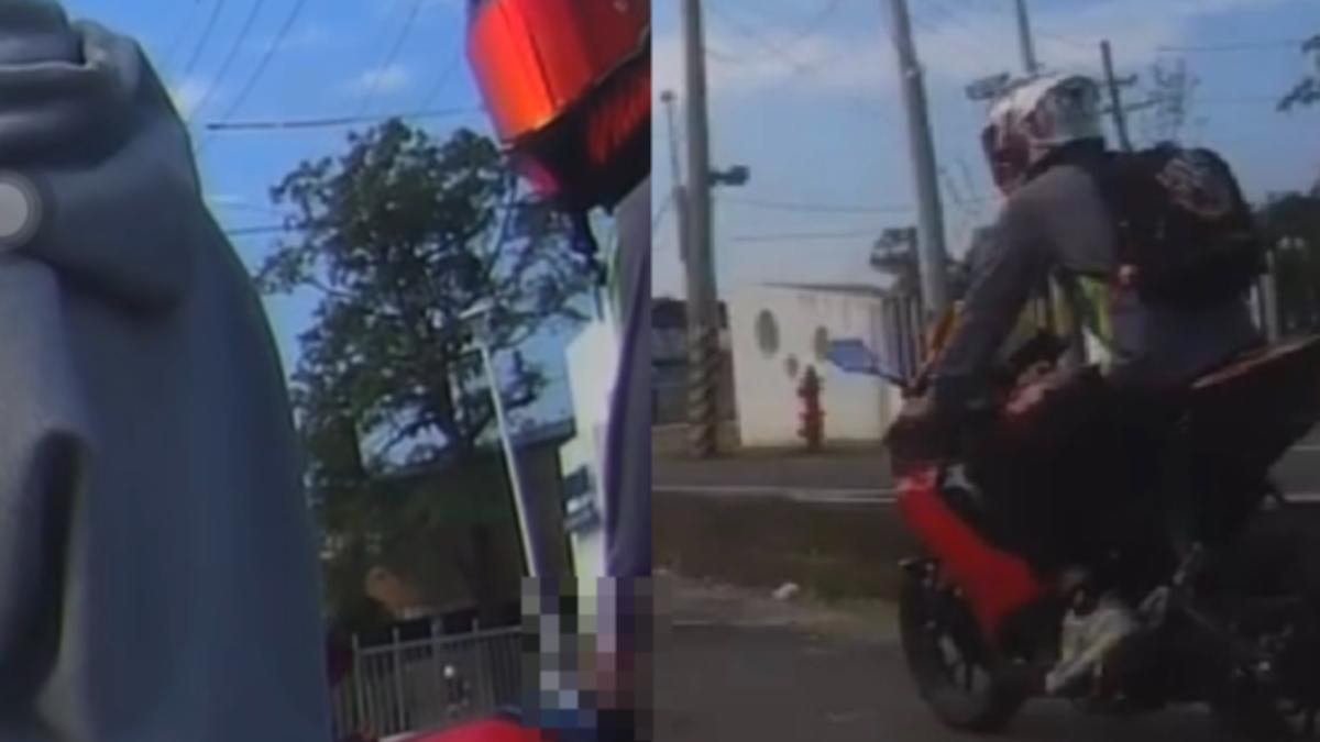 民眾拍下檔車騎士突然掏出生殖器狂摩擦。（圖／翻攝自臉書「高雄大寮大小事」）
