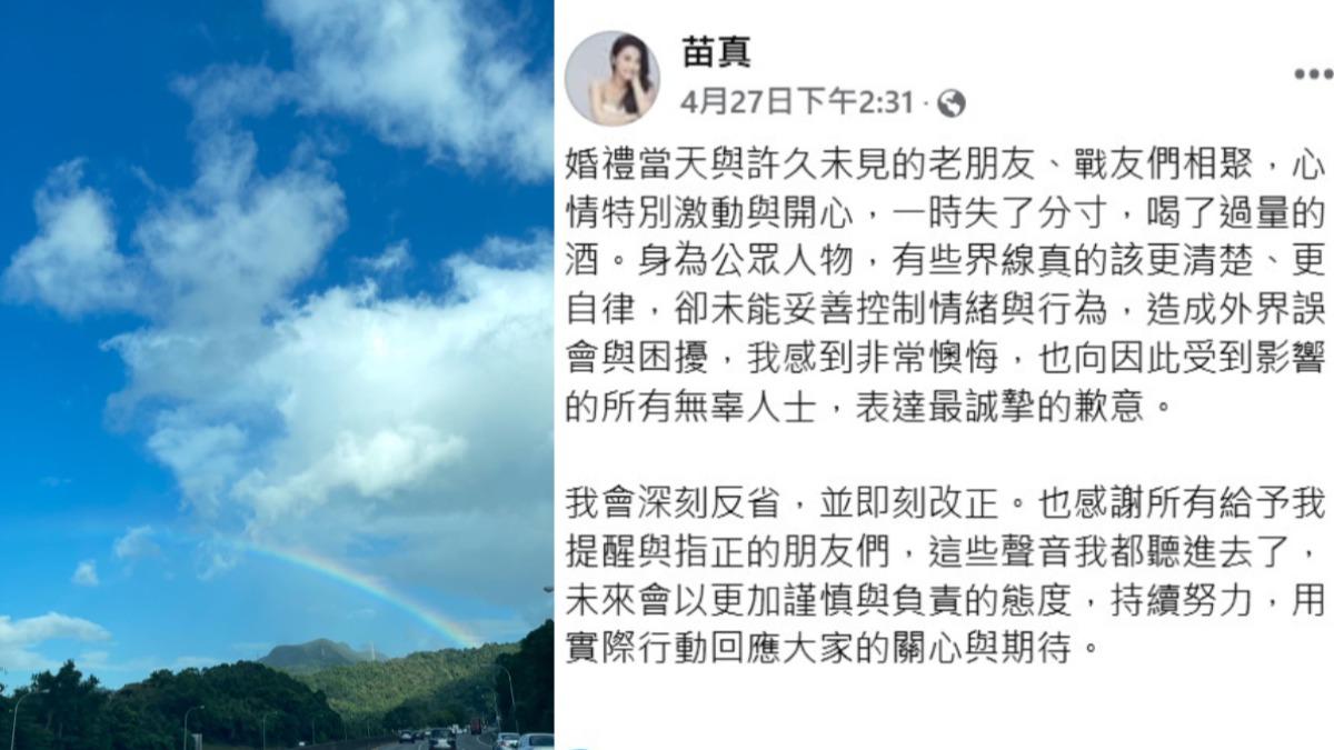 苗真在臉書發文道歉。（圖／翻攝自苗真臉書）