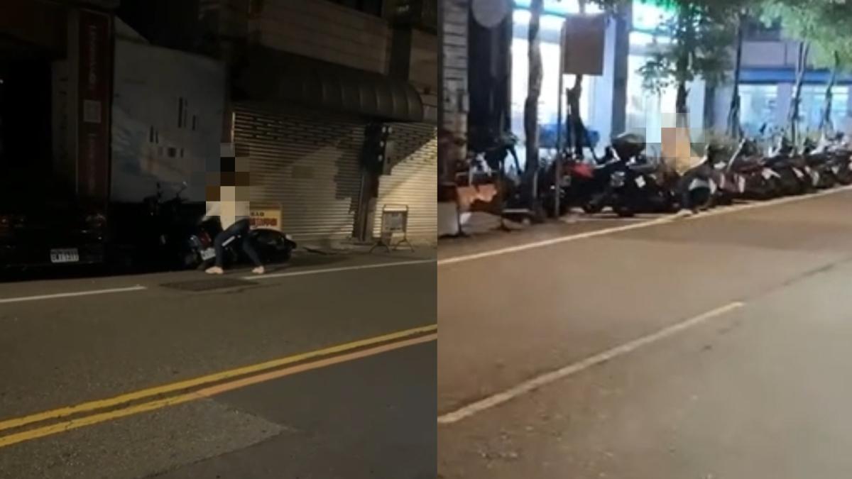 該名女子失控推倒一整排機車。（圖／民眾提供）