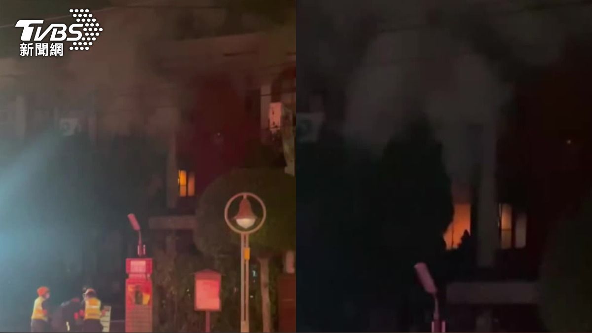 后里分駐所突然竄出火舌。（圖／TVBS）