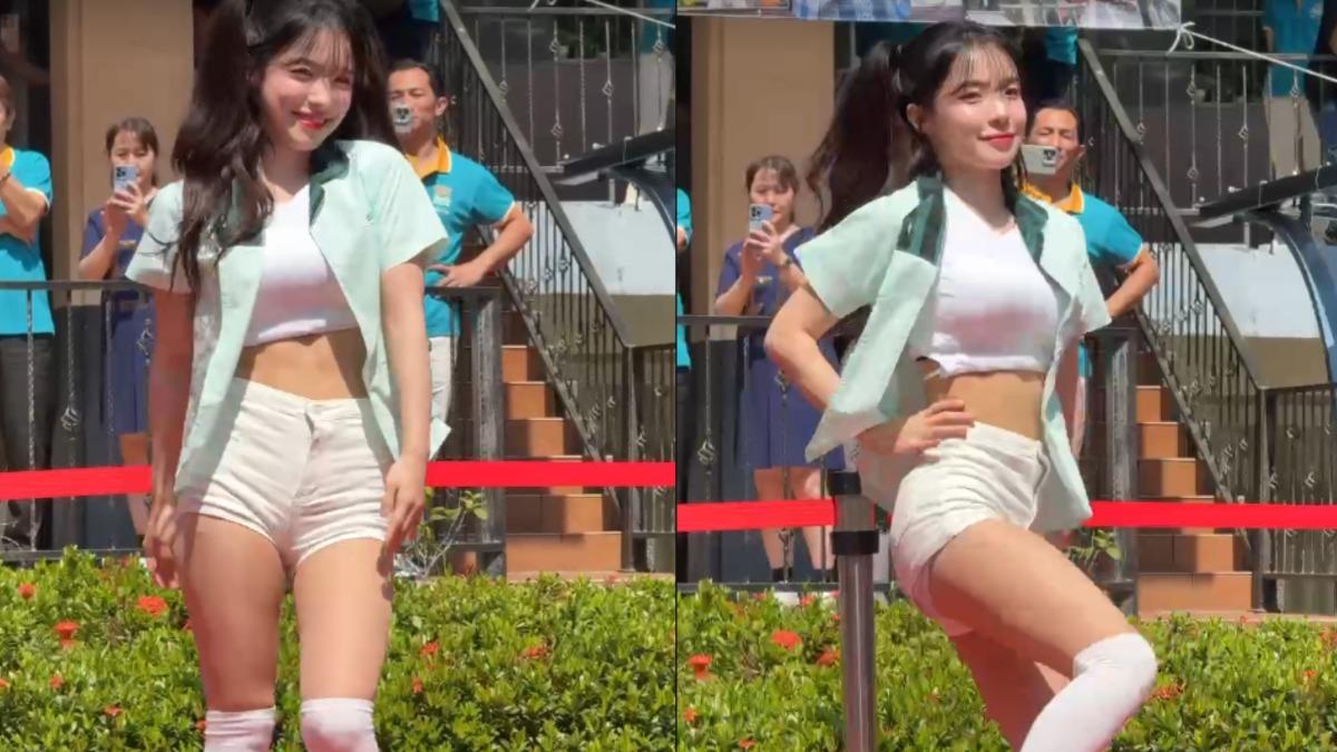 李多慧在校園裡辣舞。（圖／經紀人提供）