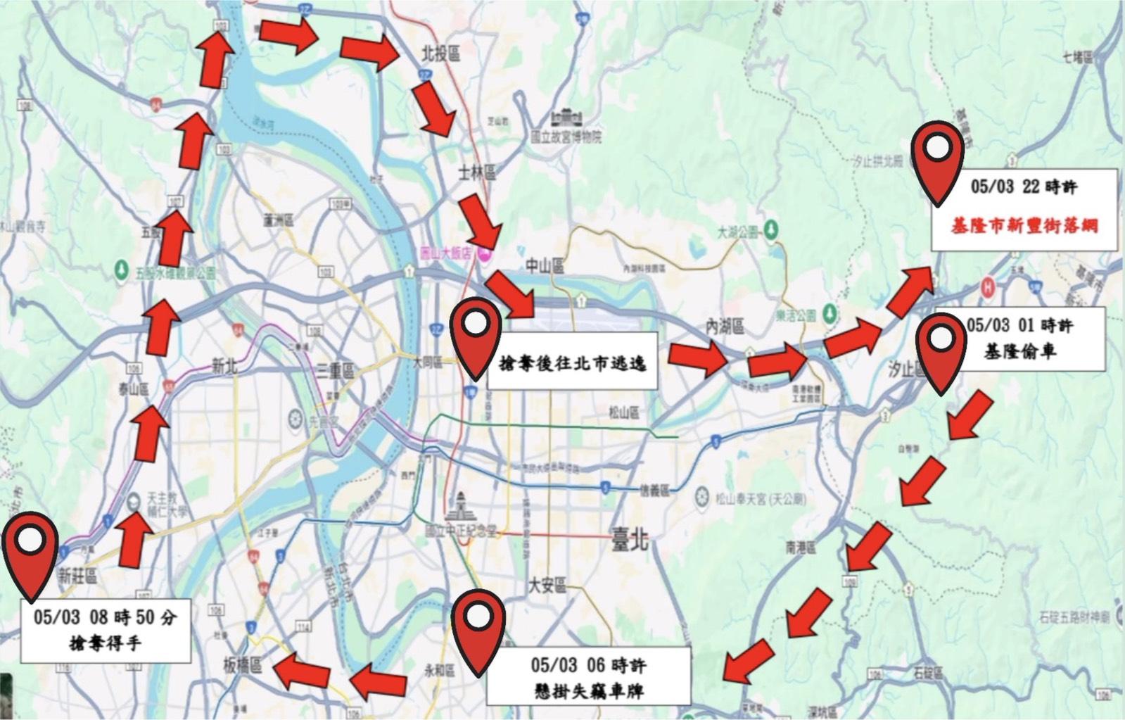 賴嫌逃逸路線。（圖／警方提供）