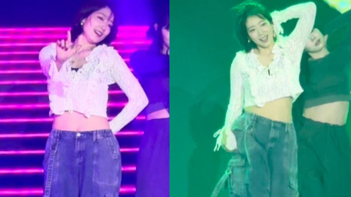 朴信惠露出小蠻腰,辣跳表演〈Like JENNIE〉以及aespa的〈Whiplash〉,現場尖叫聲不斷。(圖/讀者提供)
