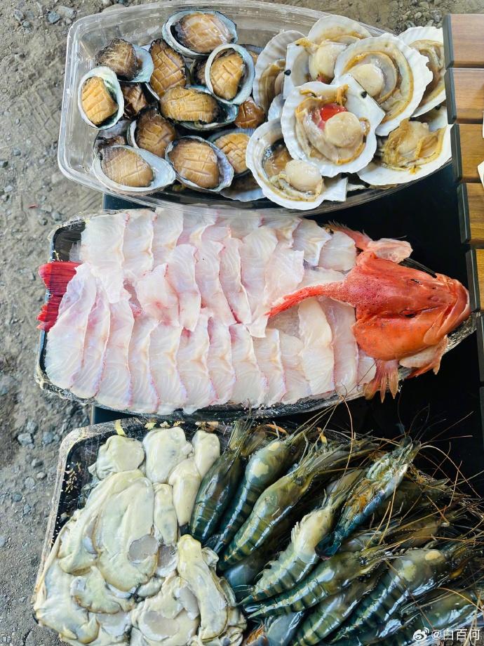 海鮮拼盤讓人看人直流口水。(圖/翻攝自白百何官方微博)