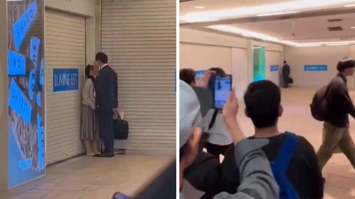 新宿車站一對男女疑當眾發生性行為。（圖／翻攝自微博）