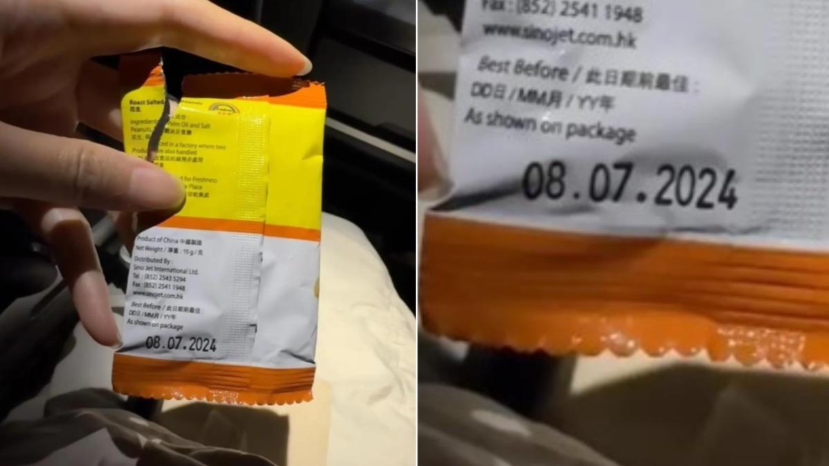 國泰航空傳出空服員拿「過期10個月」的零食給乘客的事件。（圖／翻攝自極目新聞）