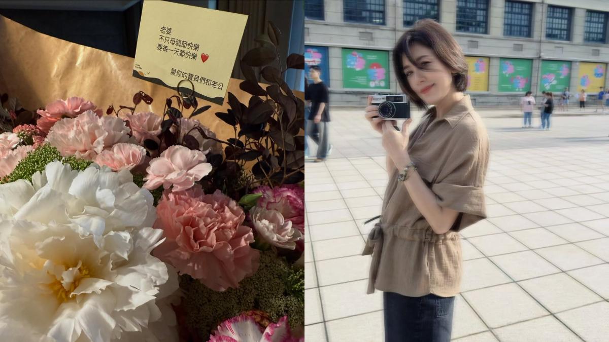 修杰楷非常貼心送上有年份的相機和一束花。（圖／翻攝自賈靜雯IG）