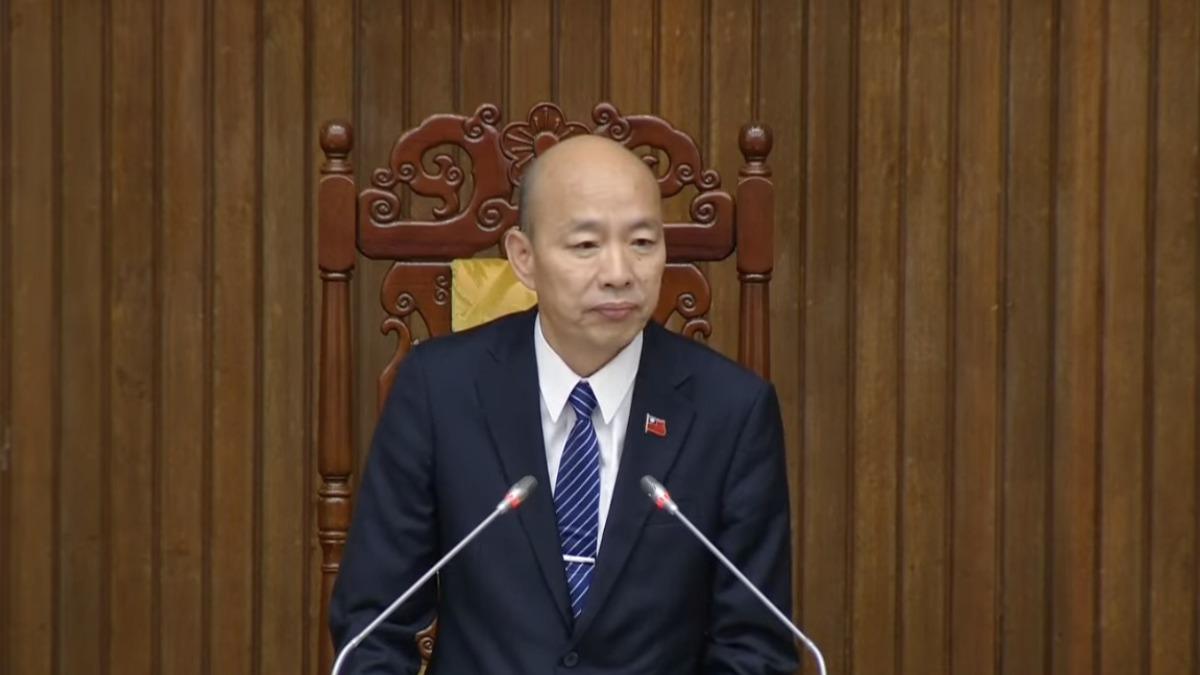 立法院長韓國瑜13日怒斥，沒立委到議場，三黨團要負最大責任。（圖／翻攝自國會頻道）