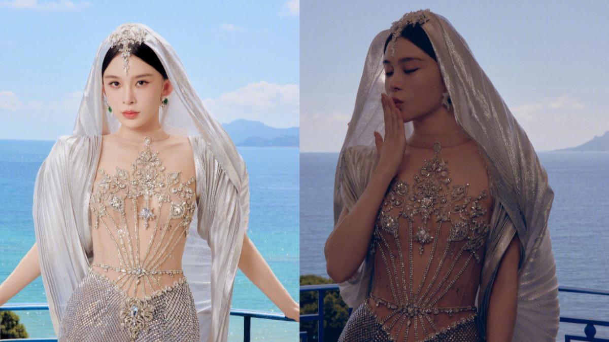 趙櫻子的透視裝幾乎走在服裝規定邊緣。（圖／翻攝自趙櫻子微博）