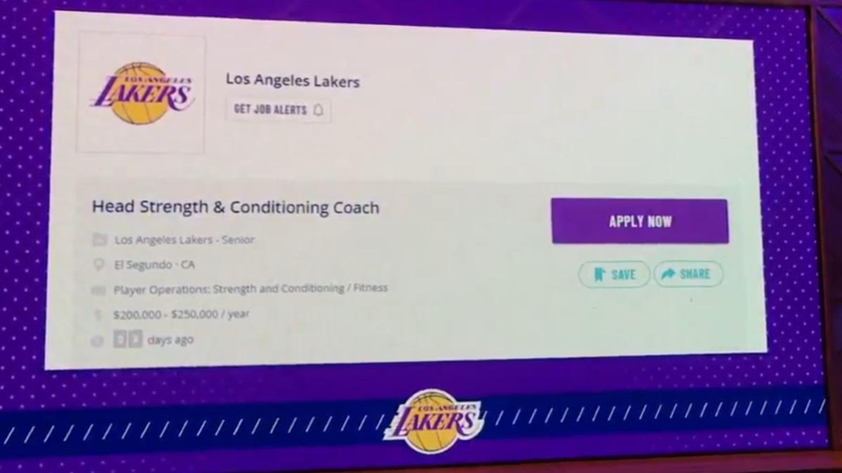 湖人徵求「首席體能教練」的公告。（圖／翻攝自X@GetUpESPN）