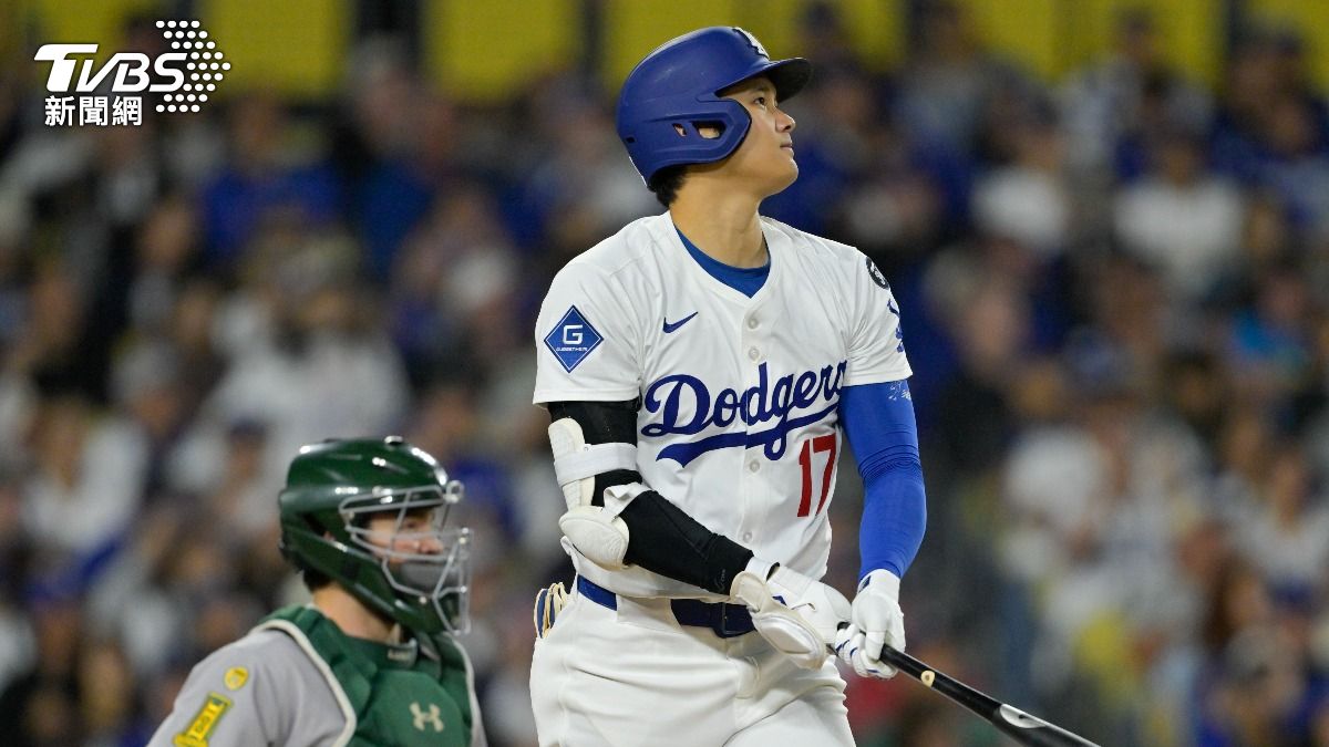洛杉磯道奇巨星大谷翔平4局就完成單場雙響炮，與法官並列聯盟全壘打王。（圖／達志影像路透社）