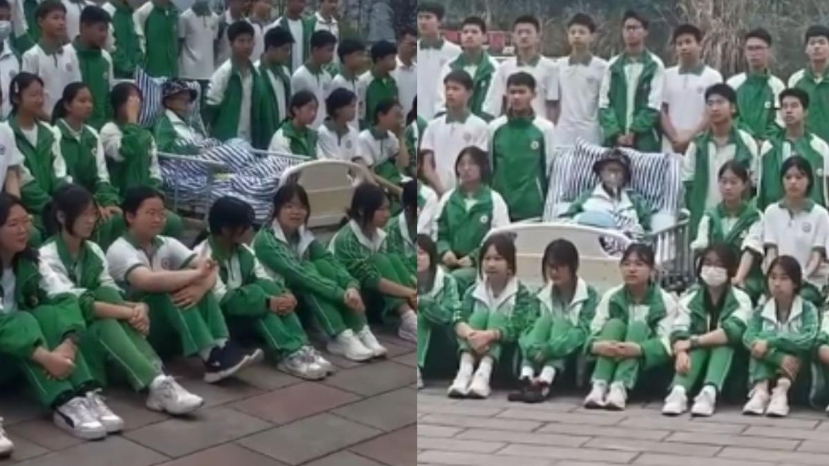中國四川一名國三生癌症病重難以下床，全班相揪醫院合拍畢業照。（圖／翻攝自微博）