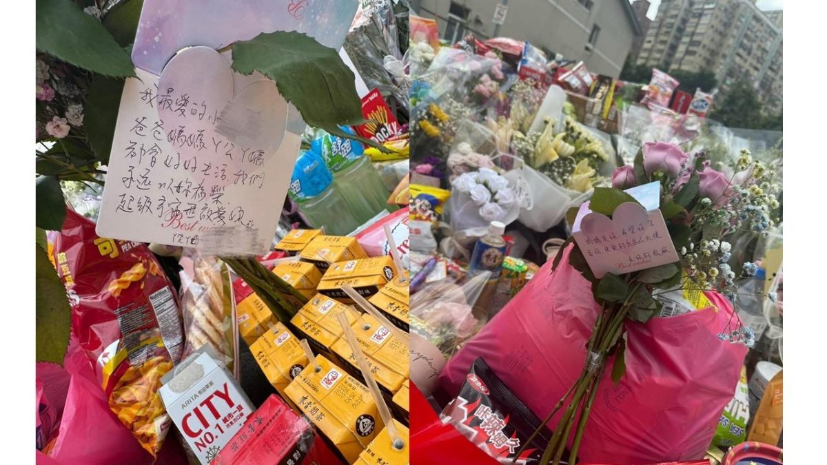 2名女學生家屬留下卡片送別心愛的孩子。（圖／翻攝自江怡臻臉書）