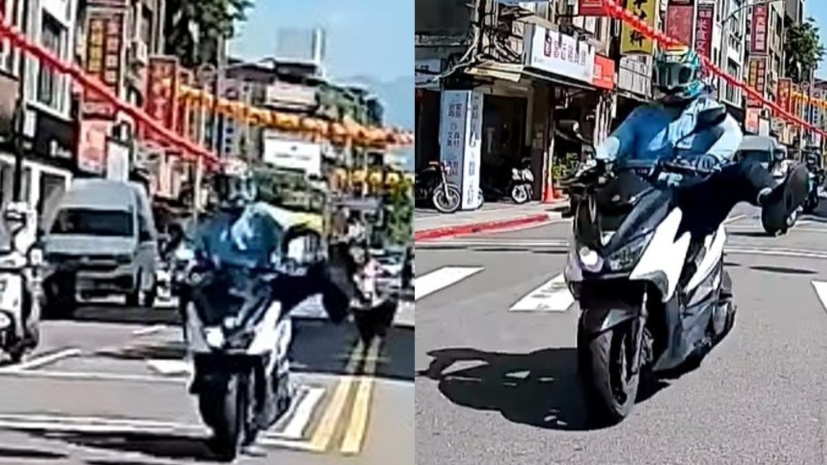 民眾直擊對向機車騎士秀「天殘腳」。（圖／翻攝自爆料公社臉書）