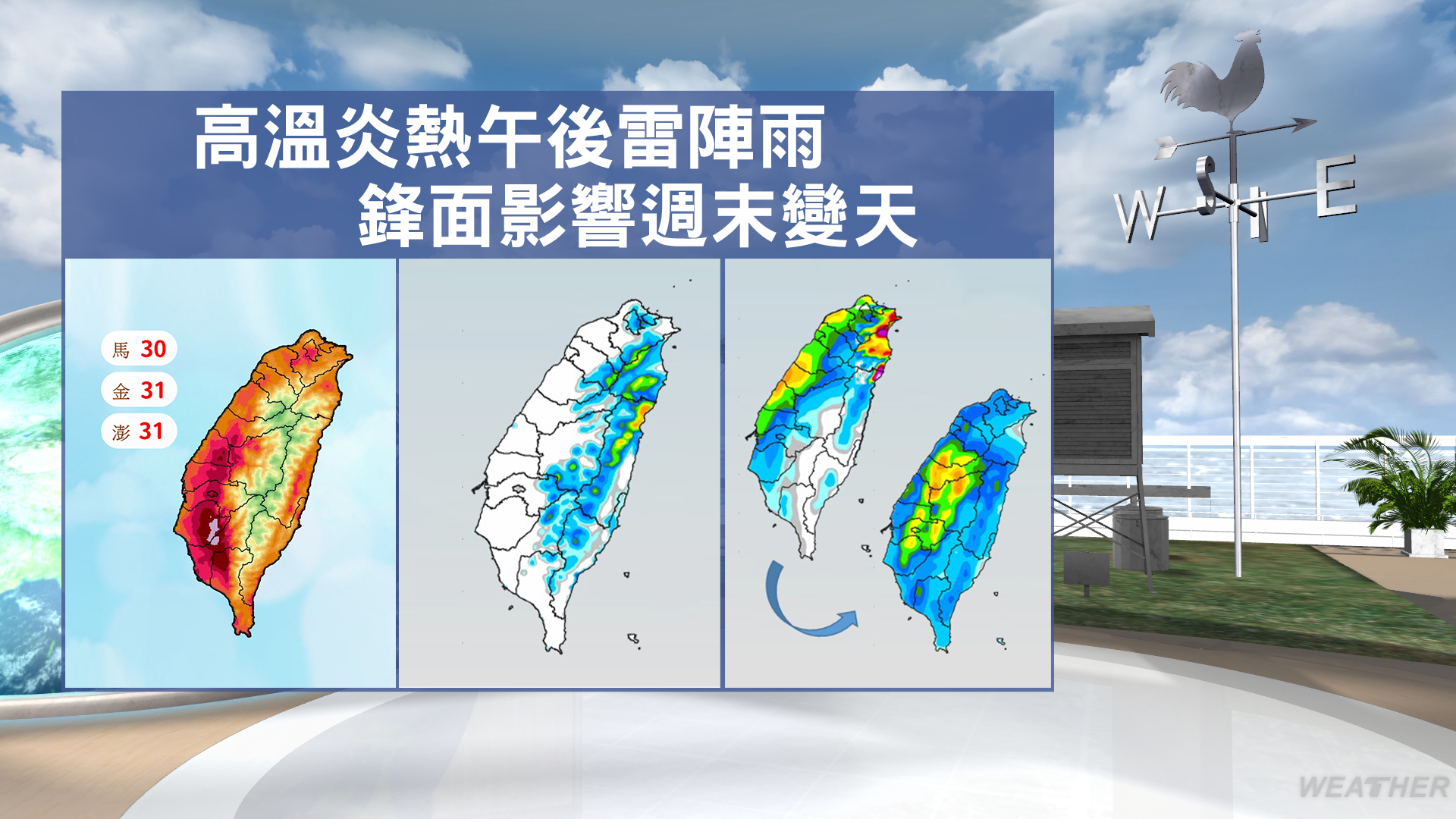各地高溫炎熱，週末連2波鋒面挾雨來襲。（圖／TVBS）