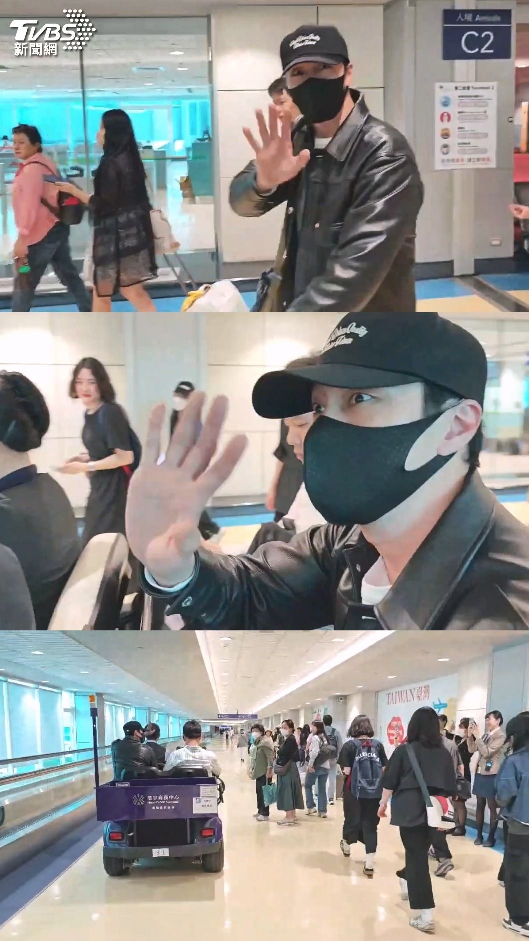 蘇志燮離開前還跟一旁的師奶粉揮手。(圖/林志偉攝)