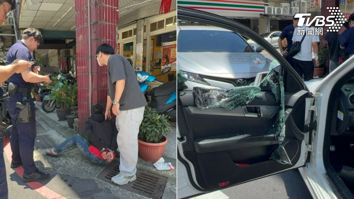 高姓監控手衝撞警車,員警破窗將他拉下車逮捕。(圖/TVBS)