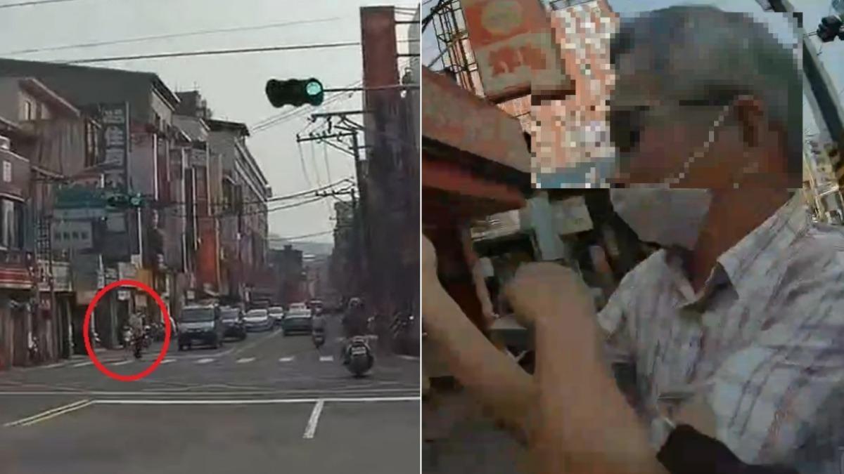 高姓男子闖紅燈，現場與員警拉扯後慘被大外割制伏。（圖／翻攝畫面）