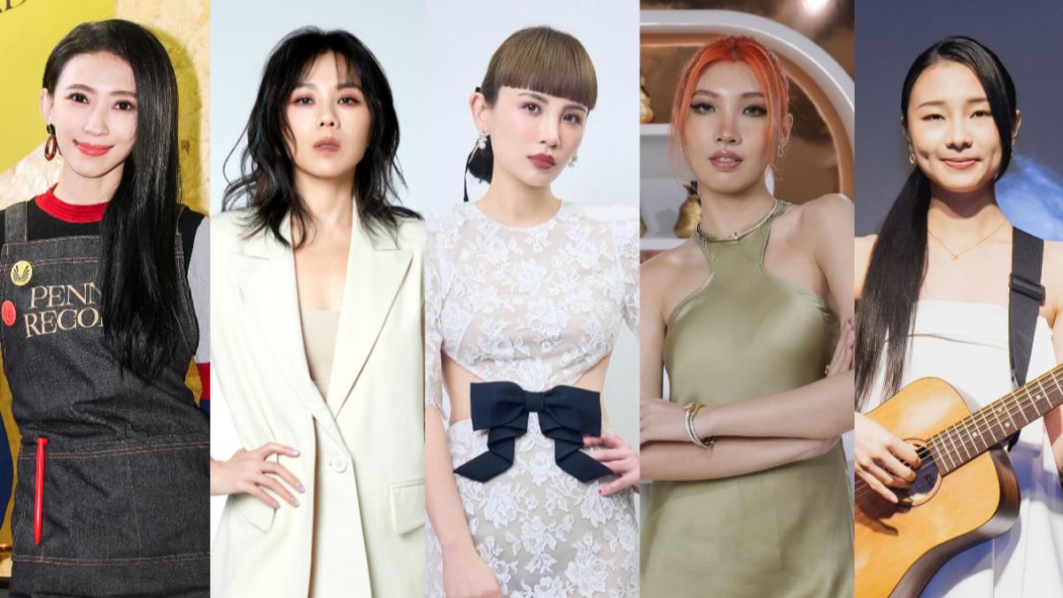 戴佩妮（左圖起）、蔡健雅、魏如萱、Karencici以及陳忻玥入圍第36屆金曲獎最佳華語女歌手。（圖／妮樂佛、亞神音樂、好多音樂、陶山音樂提供、翻攝自Karencici臉書）