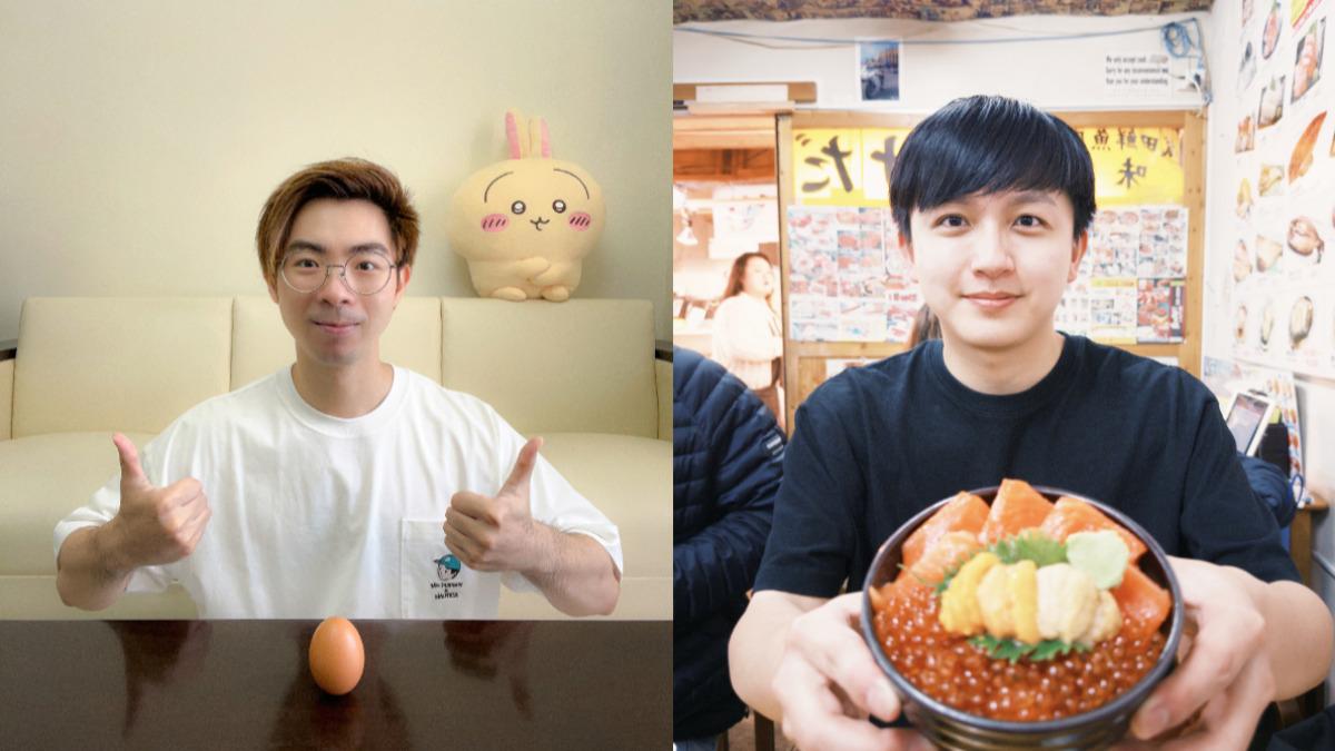 建廷（左圖）在家立蛋，阿哲則是大啖鮭魚卵許願破蛋順利。（圖／何樂音樂提供）