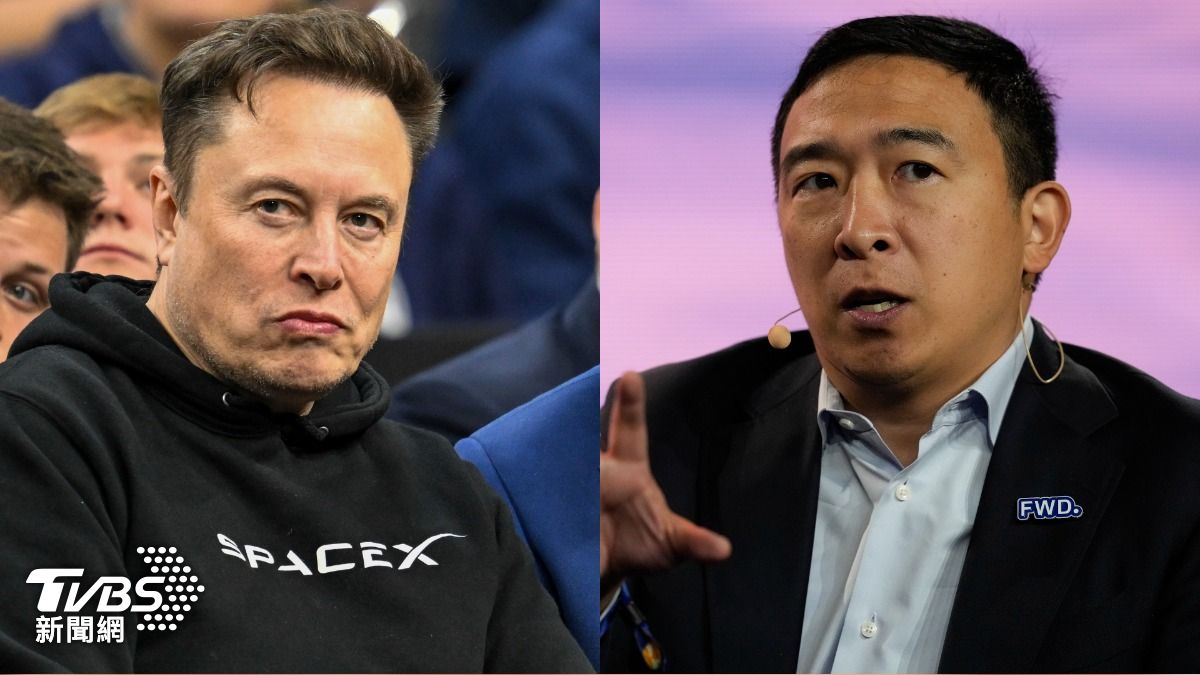 台裔美籍企業家楊安澤（Andrew Yang）與馬斯克討論第三政黨計畫。（圖／達志影像美聯社）
