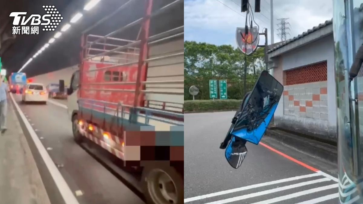 小貨車偏移車道撞上大客車再撞小客車。（圖／TVBS）