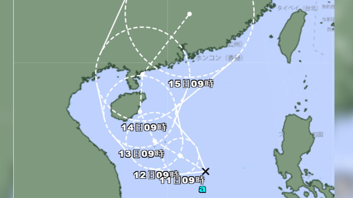 日本氣象廳將南海熱帶擾動升級為熱帶低壓。（圖／氣象廳）