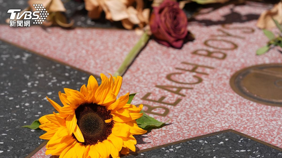 有歌迷自發性到好萊塢星光大道「海灘男孩」的星星前放太陽花悼念。（圖／達志影像美聯社）