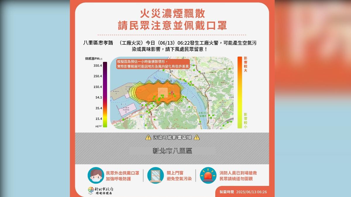 濃煙影響八里區鄰近民眾。（圖／TVBS）
