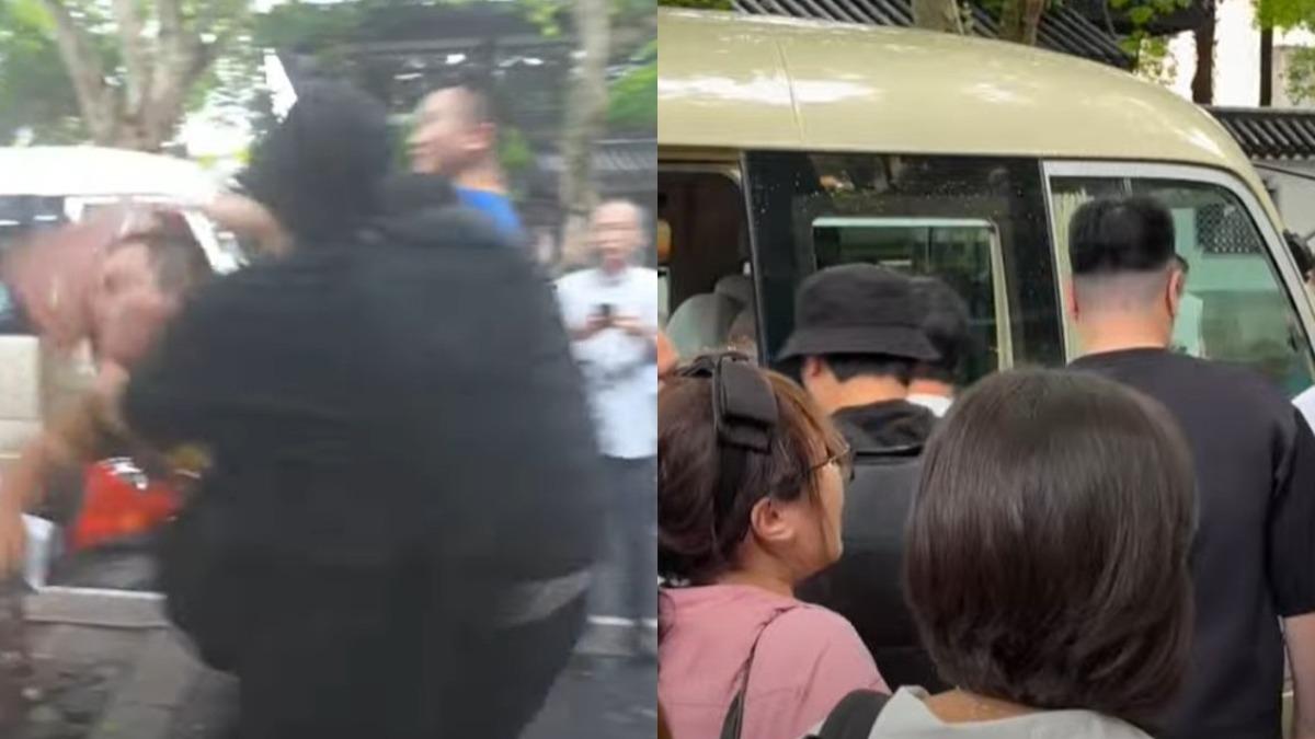 杭州男最後在地板上「打擊台獨」，發生肢體接觸的黑衣人也跟上車。（圖／翻攝自YT@Notorious_3cm）