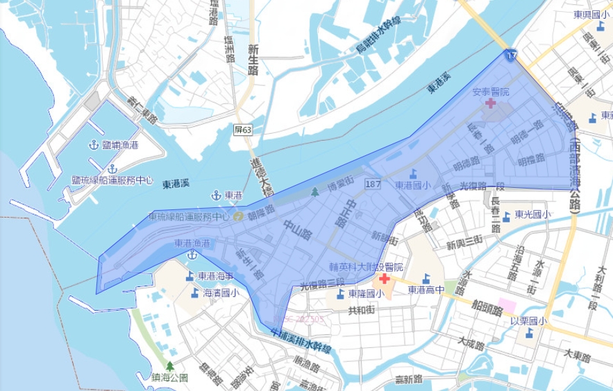 屏東縣東港鎮停水區域。(圖/翻攝自台灣自來水公司官網)