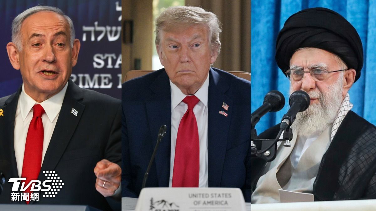 以色列總理納坦雅胡（左）、美國總統川普（中）、伊朗最高領袖哈米尼（右）被外媒稱為「3個憤怒老人」。（合成圖／達志影像美聯社）