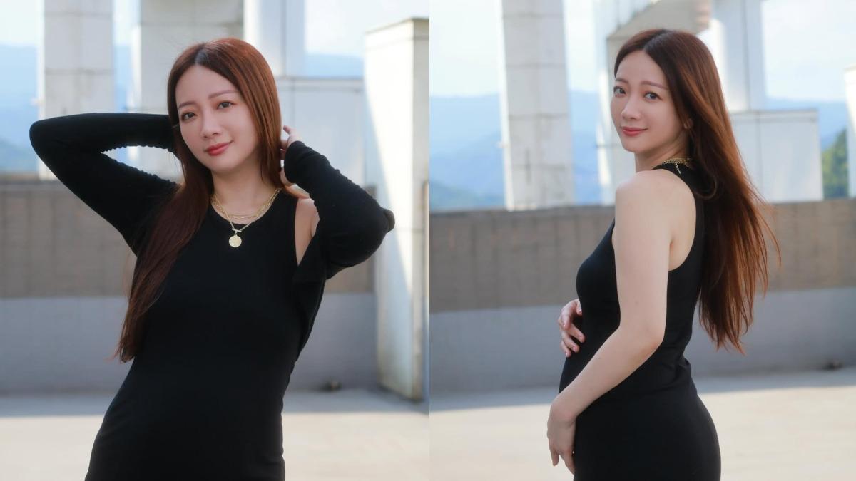 玉兔身穿貼身剪裁的黑色無袖洋裝，展現懷孕中的自然曲線，臉上洋溢著即將迎接新生命的幸福與從容。（圖／翻攝自玉兔IG）
