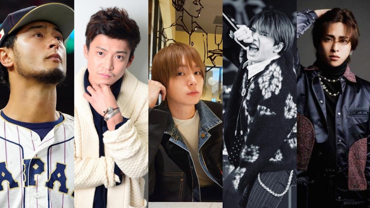 明日花出道多年緋聞對象眾多,由左至右分別為棒球明星達比修有、男星小栗旬、偶像伊野尾慧、音樂人Hiro及牛郎咲人。(組合圖/翻攝自達比修有、小栗旬、伊野尾慧、Hiro IG、官網)